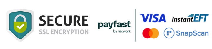 A badge ensuring secure encrypted payments with the logos of Payfast and the available payment methods